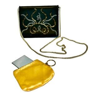 VTG La Regale Evening Purse Crossbody Handbag Black Satin Beaded Metallic